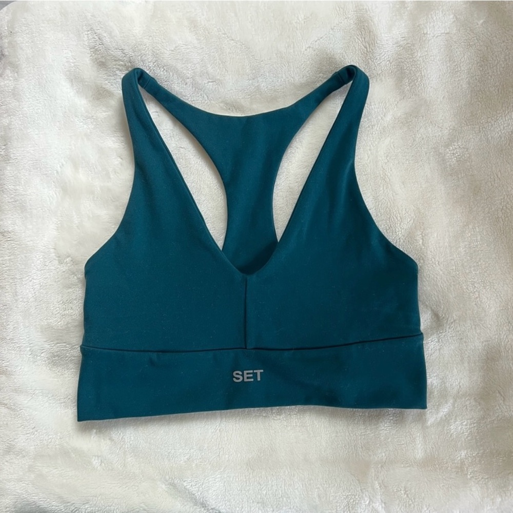 SET Active Teal Sports Bra Luxform Racer V in Jersey